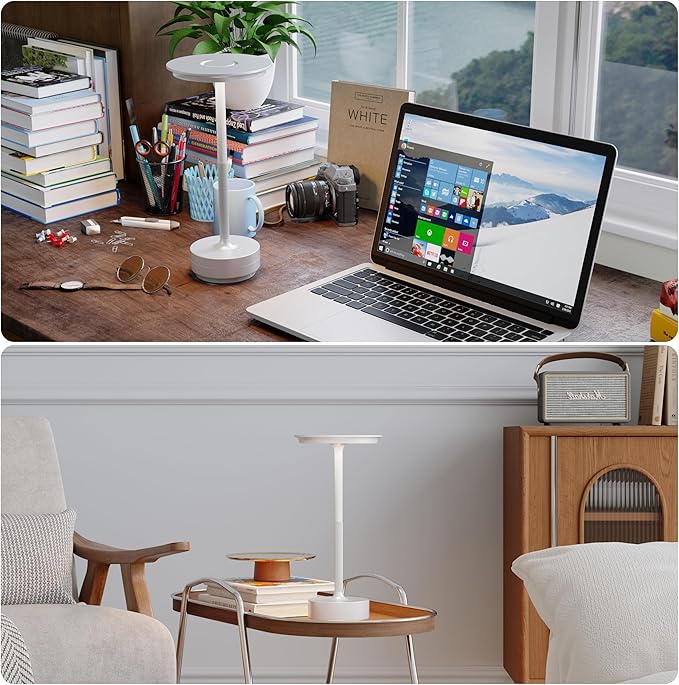 2 Pack Rechargeable Cordless Table Lamps, Portable 5000mAh Outdoor Table Light, 3 Color Stepless Dimming LED Table Lamp with Memory Function, for Home/Dinner/Patio/Restaurant.(White)