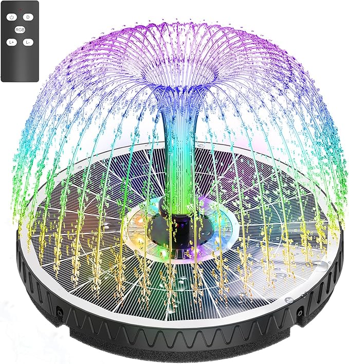 Remote Control Solar Water Fountain, 2026 Upgrade 6W Solar Bird Bath Fountain Pump with 3 Spray Heights, 3 Brightness,4000mAh Battery, LED Lights, for Hummingbird,Garden, Pond, Pool, and Patio