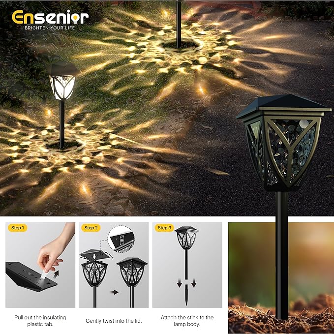 Ensenior 12-Pack Solar Lights Outdoor, 3000K LED Solar Garden Lights for Pathway, Yard, Patio, Walkway, Planter, Waterproof, Energy-Efficient Landscape Lighting