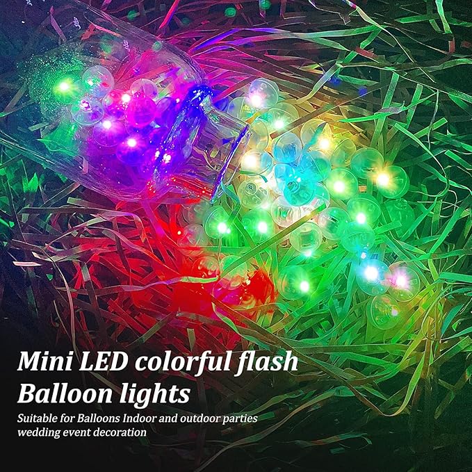 100pcs 10 Colors Balloon Lights, LED Assorted Colors Flash Lights, Mini Ball Light Round LED Ball Lamp for Paper Lantern Balloon Birthday Party Wedding Halloween Christmas Decoration