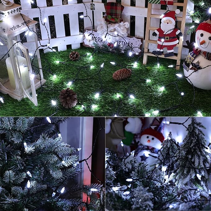 Lomotech Battery Operated Christmas Lights - 4 Pack Total 66ft 200LEDs Mini String Lights 8 Modes Waterproof with Timer for Home, Garden, Party, Holiday, Tree Decoration (Green Wire, White)