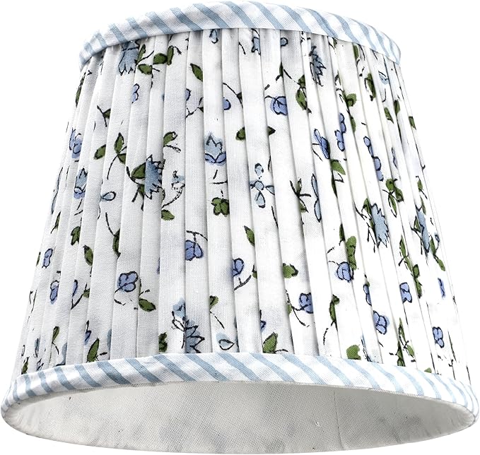 Ridhi Block Print Powder Blue Lamp Shade 4" Top x 5" Bottom x 6" Slant Handmade Pleated Cotton Lampshade, Fits E26/E27 Base Table Lamps Boho Vintage Decorative for Bedroom, Living Room