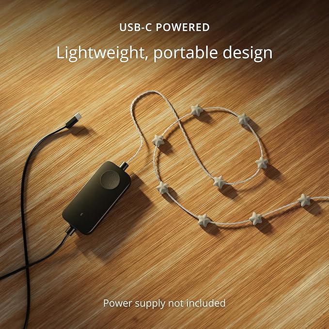 Twinkly Candies App-Controlled Star-Shaped USB-C LED Light String with 100 RGB (16 Mil. Colors) 6 M/19.7 FT. Clear Wire. USB-C Adapter Not Included