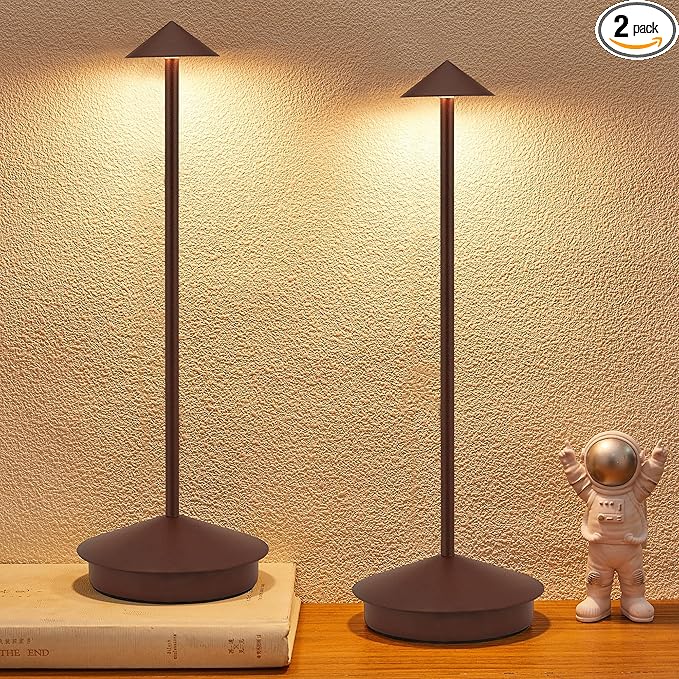 Portable Led Cordless Lamp Table Light 2 Pack, Rechargeable 6000mAh Battery Outdoor Table Lamp for Dinning Restaurant Patio Bedroom Camping, IP54 Waterproof, Dimmable
