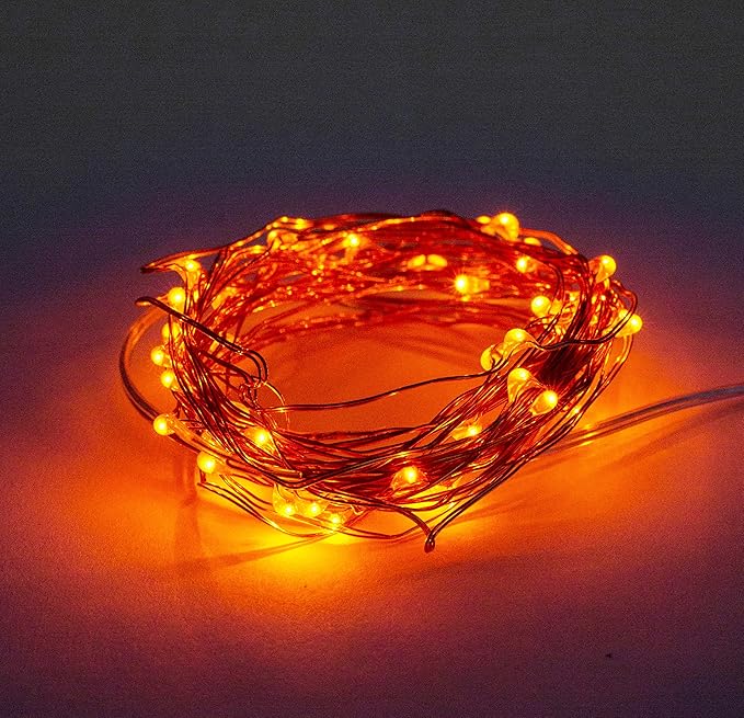 Hometown Evolution, Inc. Orange Battery Operated Fairy Lights - 16.5 Foot 50 Orange LED Fairy Lights on Copper Wire - Waterproof for Indoor and Outdoor Use