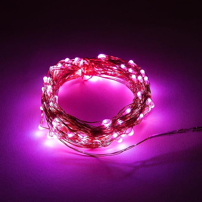Hometown Evolution, Inc. Pink Battery Operated Fairy Lights - 16.5 Foot 50 Pink LED Fairy Lights on Copper Wire - Waterproof for Indoor and Outdoor Use