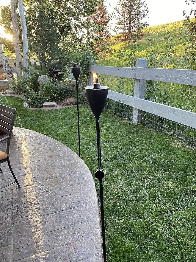 BIRDROCK HOME Outdoor Torches - Durable Construction, Modern Design, Weather Resistant, Citronella Oil Compatible, Ideal for Backyards, Patios, Pathways - Conical Bronze, 4 Pack