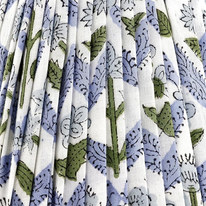 Ridhi Block Print Light Steel Blue Lamp Shade 4" Top x 5" Bottom x 6" Slant Set of 2 Handmade Pleated Cotton Lampshade, Fits E26/E27 Base Table Lamps Boho Vintage Decorative For Bedroom, Living Room