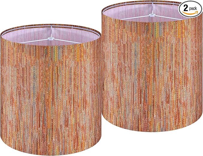 GO&SO Small Tall Stripe Drum Lamp Shades Multicolor Red-10"Topx10"Bottomx10" High (Spider)) Boho Replacement Lampshade for Table Lamps .Bedside Lamp,Natural Fabric Lamp Shade -Easy Assembly (Set of 2)