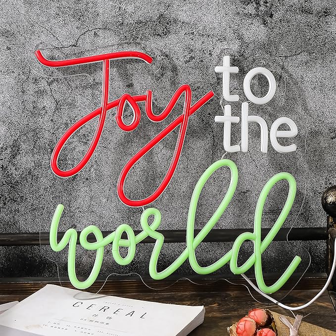 Joy to the World Neon Light Sign Happy Winter Holiday LED Sign Art Wall Decor Red Green Christmas Neon Sign for Thanksgiving New Year's Day Xmas Party Countdown Party