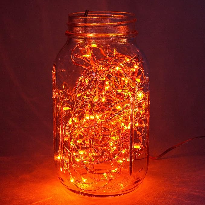 Hometown Evolution, Inc. Orange Battery Operated Fairy Lights - 16.5 Foot 50 Orange LED Fairy Lights on Copper Wire - Waterproof for Indoor and Outdoor Use