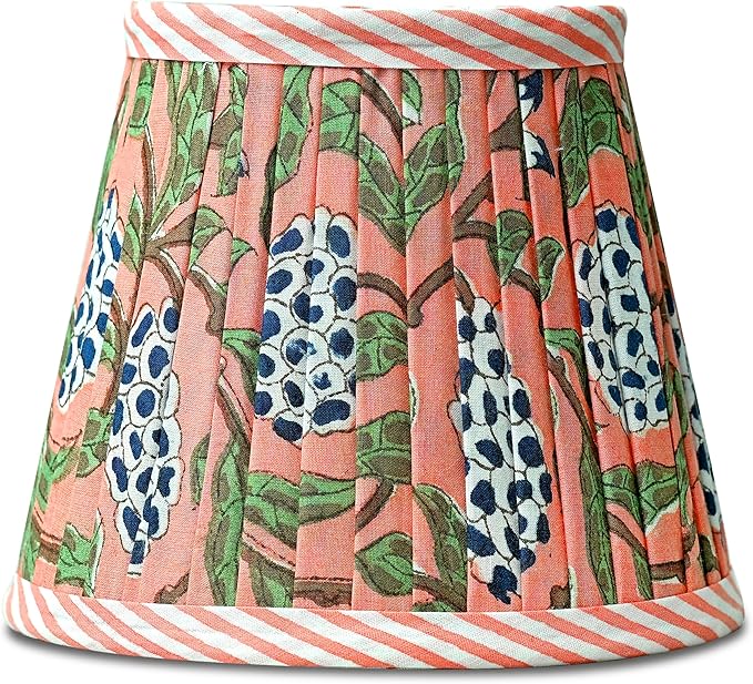 Ridhi Block Print Dark Salmon Lamp Shade 4" Top x 5" Bottom x 6" Slant Set of 2 Handmade Pleated Cotton Lampshade, Fits E26/E27 Base Table Lamps Boho Vintage Decorative For Bedroom, Living Room