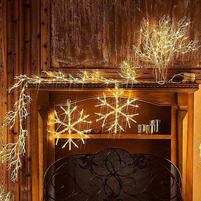 Hairui Lighted White Garland Battery Operated with Timer 120 LED Fairy Lights, Decorative Garland with Lights 6FT for Home Mantle Wall Christmas Decoration Indoor Outdoor