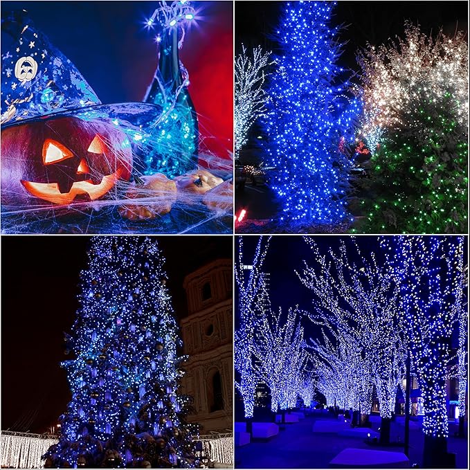 LAMPHOME Blue Christmas String Lights Indoor Outdoor, 66ft 200 LED Blue String Lights Clear Wire Plug in, 16 Modes Waterproof Christmas Lights for Tree Party Bedroom Wall Christmas Decoration