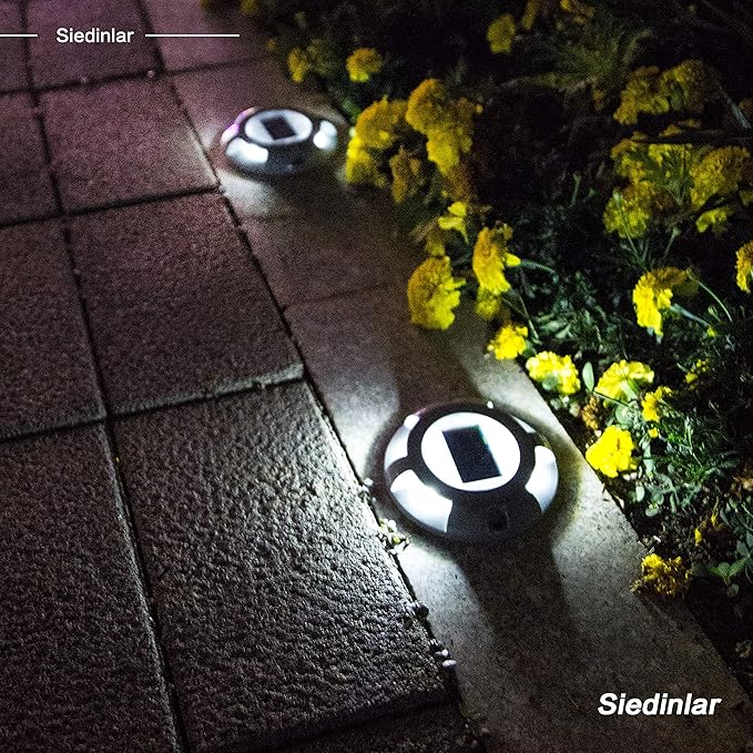SIEDiNLAR Solar Deck Lights Dock Driveway Light LED Solar Powered Outdoor Waterproof Road Markers for Step Sidewalk Stair Garden Ground Pathway Yard 16 Pack (White)