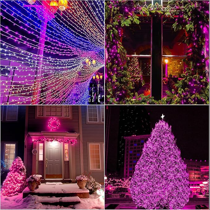 LAMPHOME 200 LED Pink Valentine Lights, 66ft 11 Modes Valentine Room Lights Green Wire,Connectable Plug in Pink Christmas String Light Indoor Outdoor for Christmas Bedroom Valentines Party
