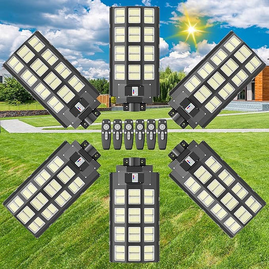 8000W Solar Solar Street Lights Outdoor Solar Lights Waterproof, 240000LM 7000K Solar Powered Paroking Lot Light Dusk to Dawn Motion Sensor, Solar Street Light 6-Pack