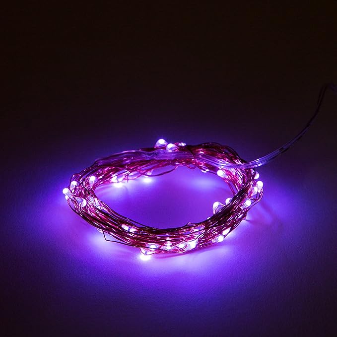 Hometown Evolution, Inc. Purple Fairy Lights - Battery Operated - 6 Foot 20 Purple LED Micro Lights on Copper Wire - Waterproof for Indoor and Outdoor Use