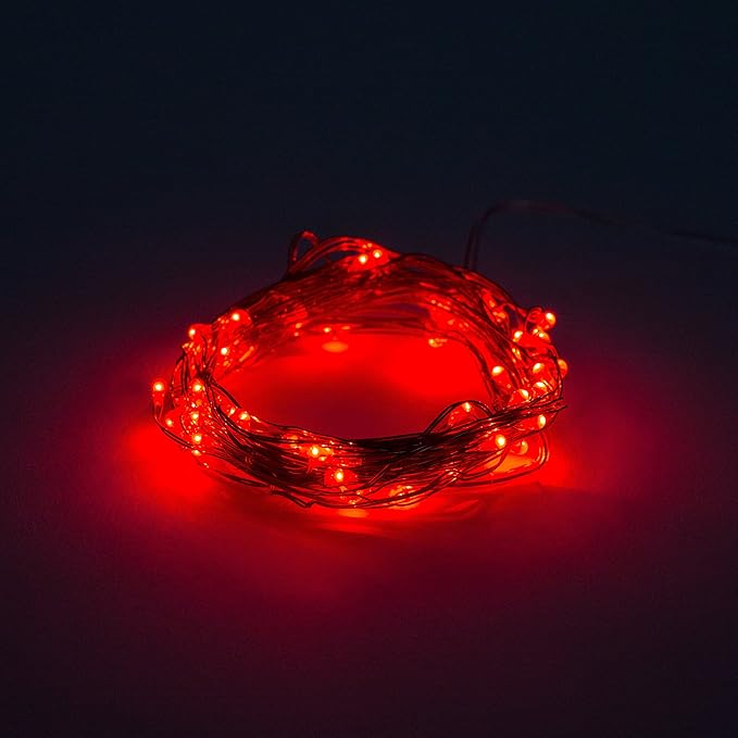 Hometown Evolution, Inc. Red Battery Operated Fairy Lights - 16.5 Foot 50 Red LED Fairy Lights on Copper Wire - Waterproof for Indoor and Outdoor Use