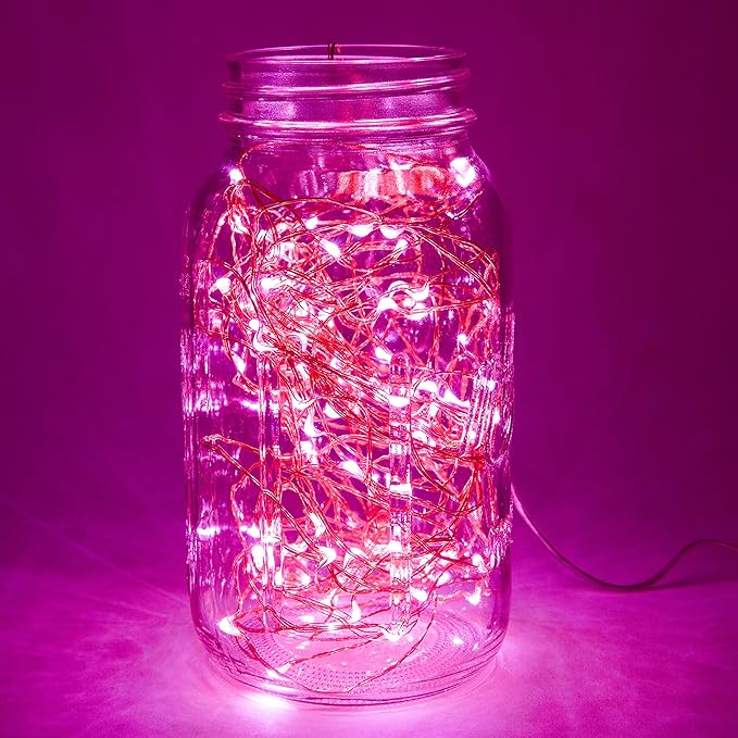 Hometown Evolution, Inc. Pink Fairy Lights - Battery Operated - 6 Foot 20 Pink LED Micro Lights on Copper Wire - Waterproof for Indoor and Outdoor Use