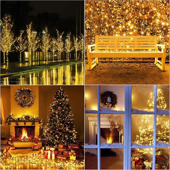 LAMPHOME 66ft Golden Christmas Decorative Mini Lights,200 LED Green Wire Fairy Starry String Lights Plug in, 11 Lighting Modes for Indoor Outdoor Xmas Tree Wedding Party (Yellow)