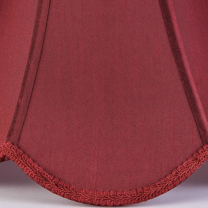 GO&SO Burgundy Scalloped Lamp Shade Bell Lamp Shades Petal Edge Braid,6"Top x 13"Bottom x 10.6"High (Spider) Table Lamp Shade Modern Floor Lamp Shade Replacement,Faux Silk Lampshades -Easy Assembly
