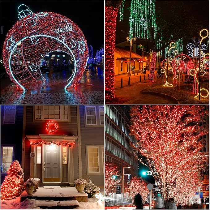 LAMPHOME 33ft Red Valentine Lights String, 100 LED Green Wire red Fairy Starry String Lights Plug in,16 Lighting Modes for Valentines Day Tree Decorations Wedding Party Decoration