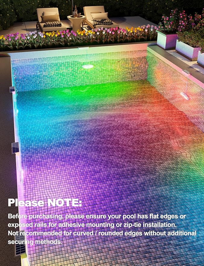 APONUO 6 Pack Solar Pool Lights, Pool Solar Lights for Above Ground Pools with Remote, IP68 Waterproof, RGB Color Changing Solar Powered Pools Light for Pond, Fountain,Yard (Gray)