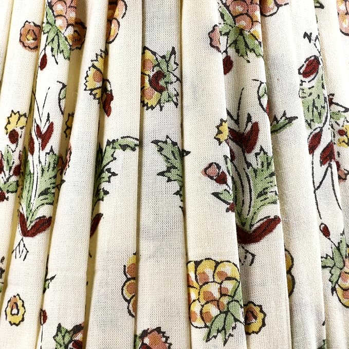 Ridhi Block Print Jasmine Yellow Lamp Shade 4" Top x 5" Bottom x 6" Slant Set of 2 Handmade Pleated Cotton Lampshade, Fits E26/E27 Base Table Lamps Boho Vintage Decorative For Bedroom, Living Room