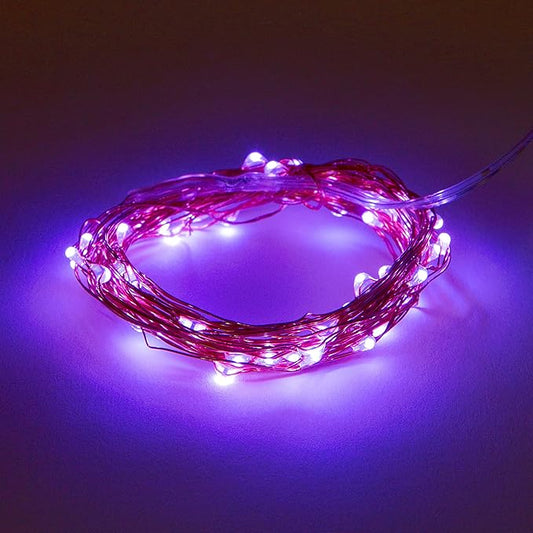 Hometown Evolution, Inc. Purple Battery Operated Fairy Lights - 16.5 Foot 50 Purple LED Fairy Lights on Copper Wire - Waterproof for Indoor and Outdoor Use