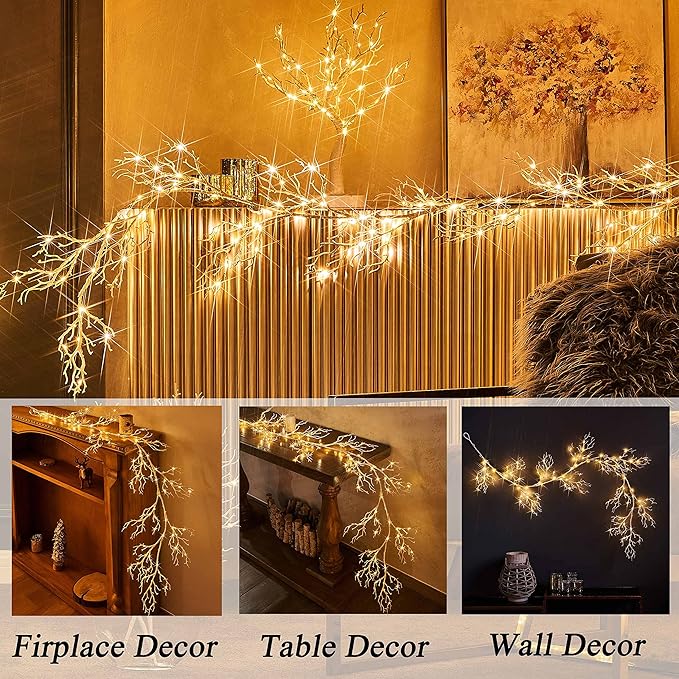 Hairui Lighted White Garland Battery Operated with Timer 120 LED Fairy Lights, Decorative Garland with Lights 6FT for Home Mantle Wall Christmas Decoration Indoor Outdoor