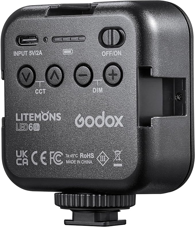 Godox Litemons Bi-Color Pocket-Size LED Video Light, 3200–6500K, Built-in Battery, Magnetic Mount, Cold Shoe, Stackable Design (LED6Bi)