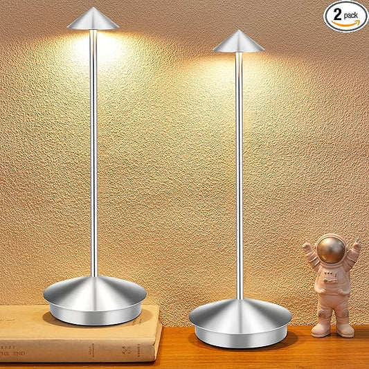 Portable Led Cordless Lamp Table Light 2 Pack, Rechargeable 6000mAh Battery Outdoor Table Lamp for Dinning Restaurant Patio Bedroom Camping, IP54 Waterproof, Dimmable