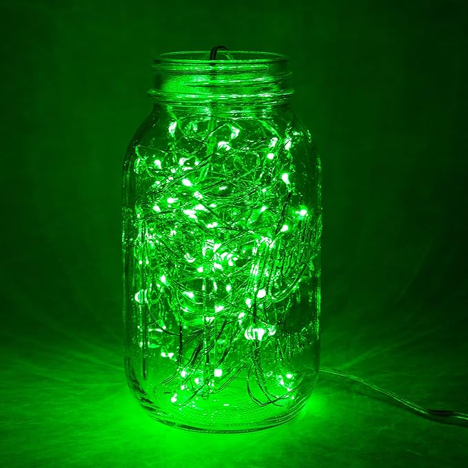 Hometown Evolution, Inc. Green Battery Operated Fairy Lights - 16.5 Foot 50 Green LED Fairy Lights on Copper Wire - Waterproof for Indoor and Outdoor Use