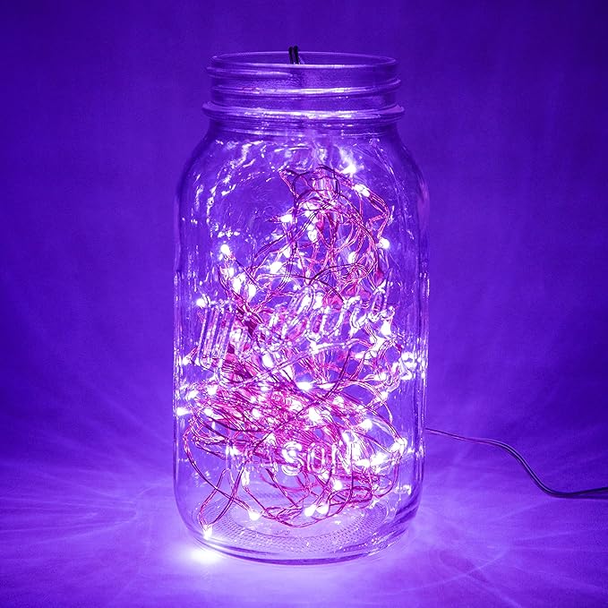 Hometown Evolution, Inc. Purple LED Fairy Lights - Plug in - 33 Foot 100 Purple LED Micro Lights on Copper Wire - Waterproof for Indoor and Outdoor Use