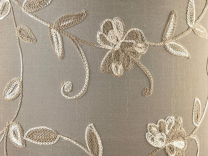 Creme Fabric Drum Lamp Shade with Embroidered Leaf Trim 13" Top x 13" Bottom x 10" High (Spider) Medium Lamp Shade for Table & Bedside Lamp Replacement Lampshades in Hand Crafted