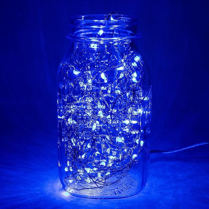 Hometown Evolution, Inc. Blue Battery Operated Fairy Lights - 16.5 Foot 50 Blue LED Fairy Lights on Copper Wire - Waterproof for Indoor and Outdoor Use