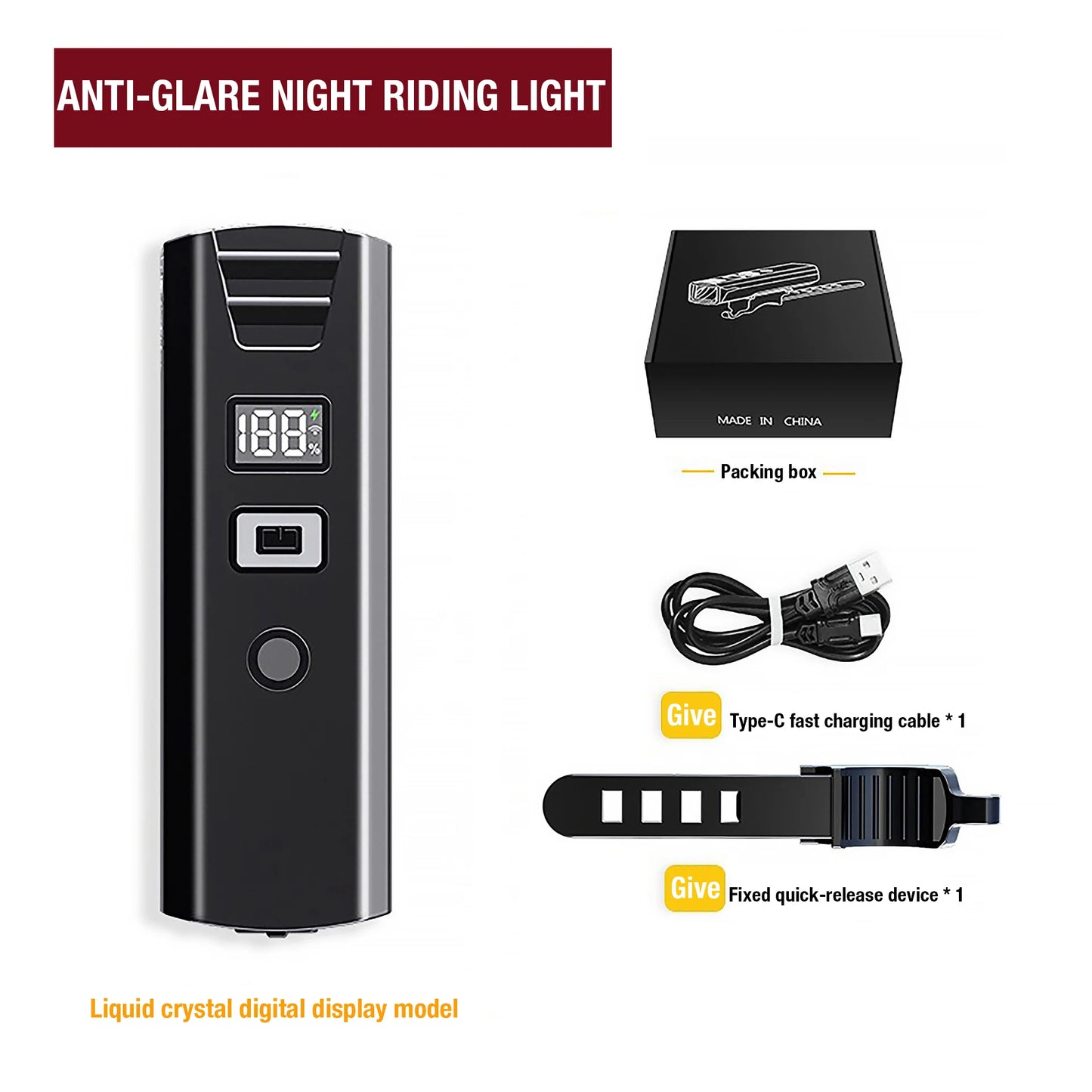 Bicycle lights, bike lights, cycling lights, TYPE-C charging digital display, high brightness, road bike sensing, night riding