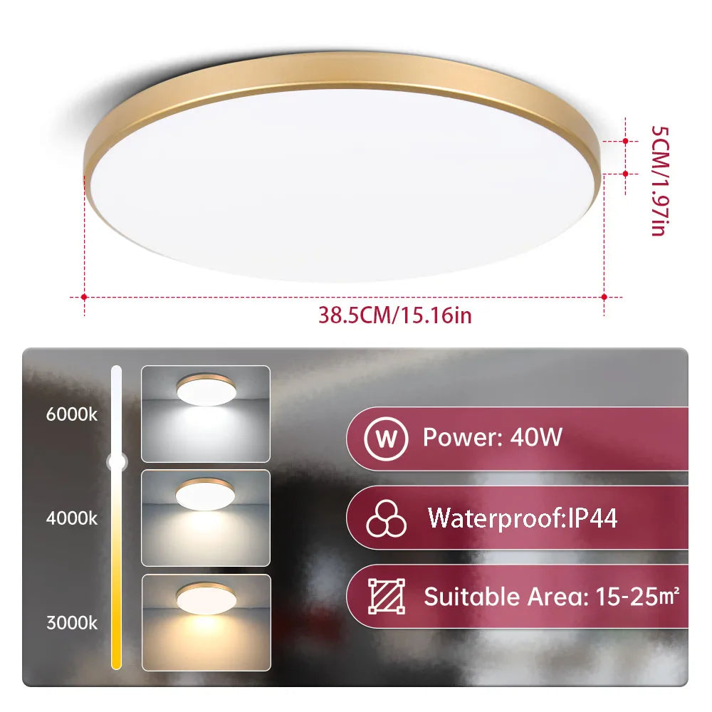 Waterproof LED Bathroom Ceiling Light 18W/30W/40W 220V Round Lamp for Kitchen Living Room Balcony - Energy Efficient Lighting