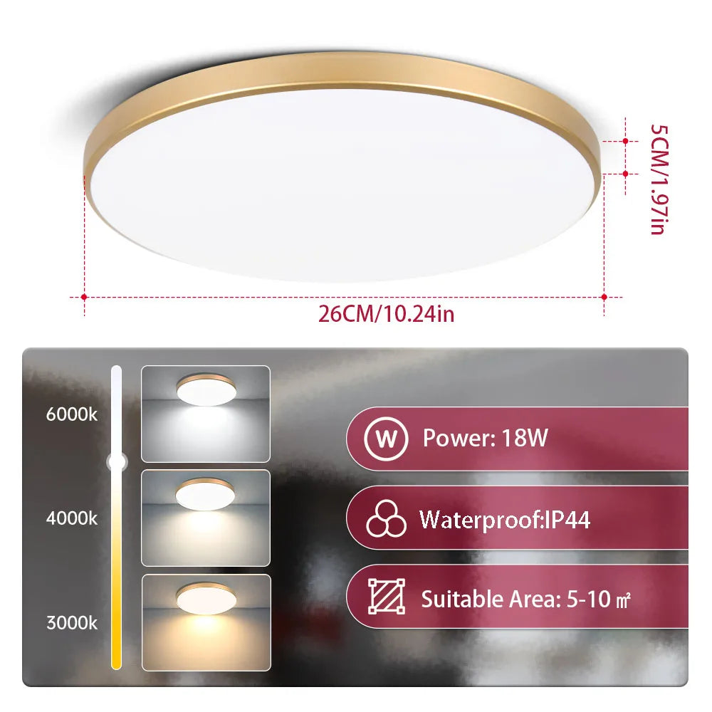Waterproof LED Bathroom Ceiling Light 18W/30W/40W 220V Round Lamp for Kitchen Living Room Balcony - Energy Efficient Lighting
