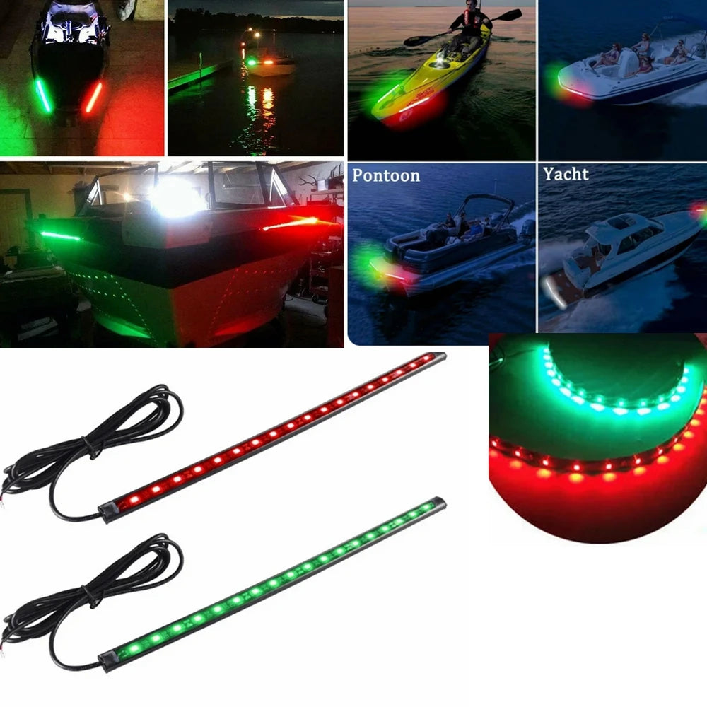 2Pcs 30cm 12V LED Strip Light Waterproof RED&GREEN for Bow Boat Marine Navigation Kayak Canoe Deck Courtesy Bow Trailer Pontoon