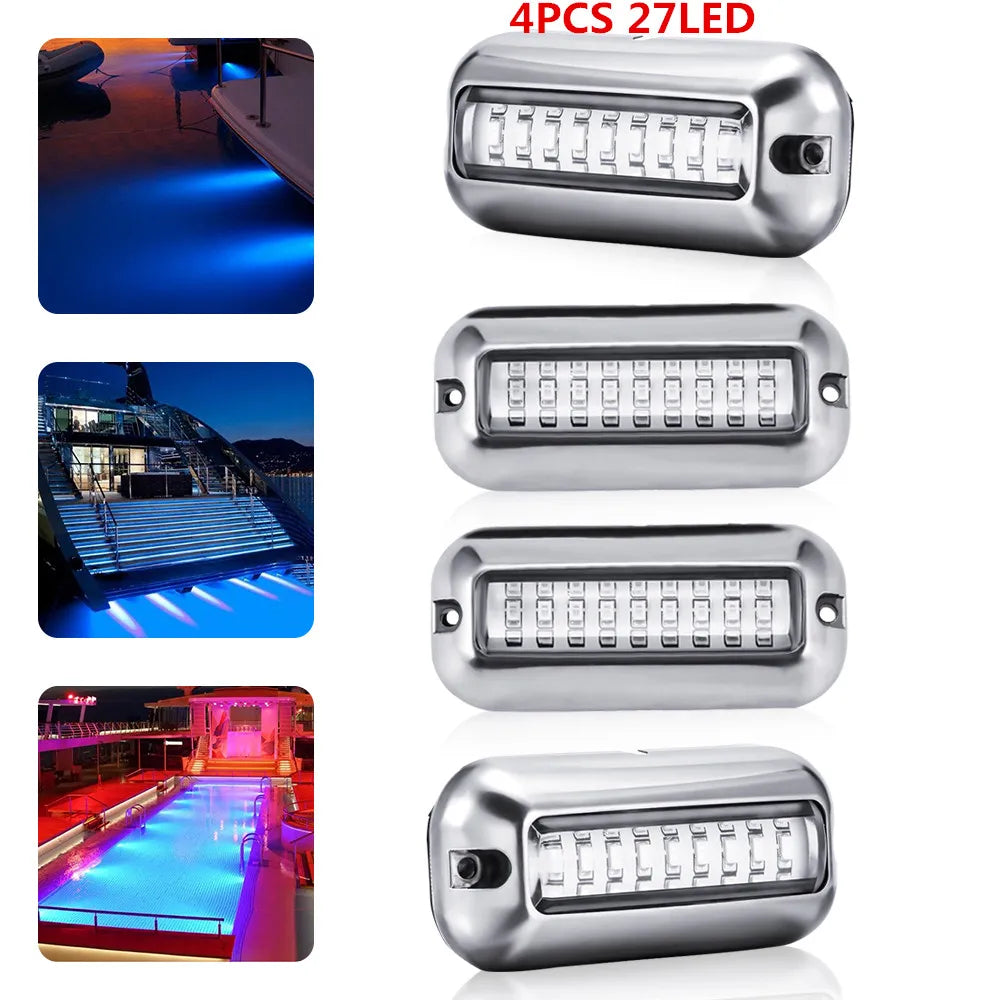27/42 LED Underwater Lights For Boats LED Boat Running Light Marine Navigation Light Waterproof Yacht Cabin Deck Lamp Blue White
