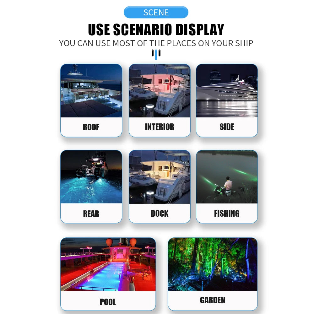 27/42 LED Underwater Lights For Boats LED Boat Running Light Marine Navigation Light Waterproof Yacht Cabin Deck Lamp Blue White